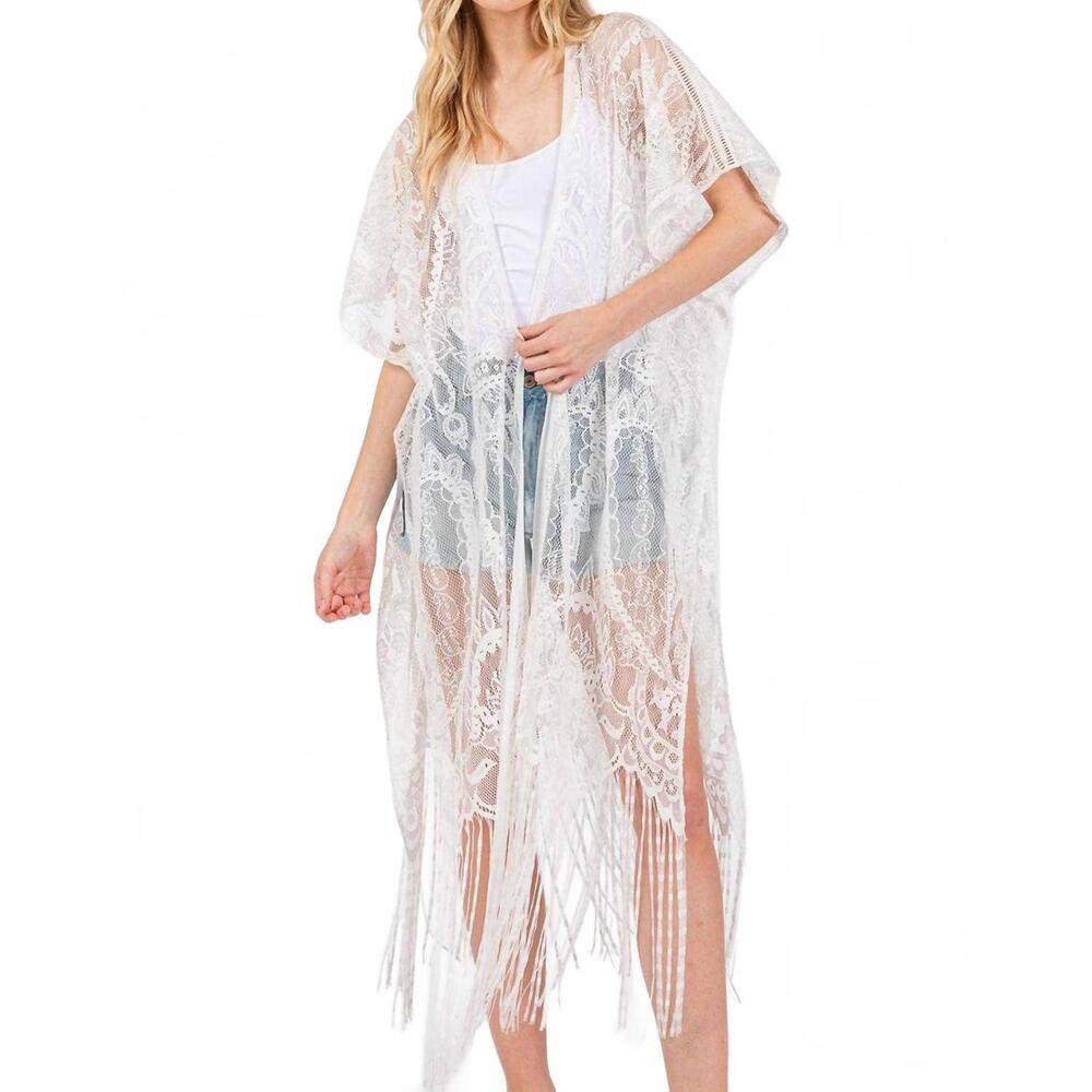 NEW MIMI WHOLESALE elegant lace fringe kimono in white